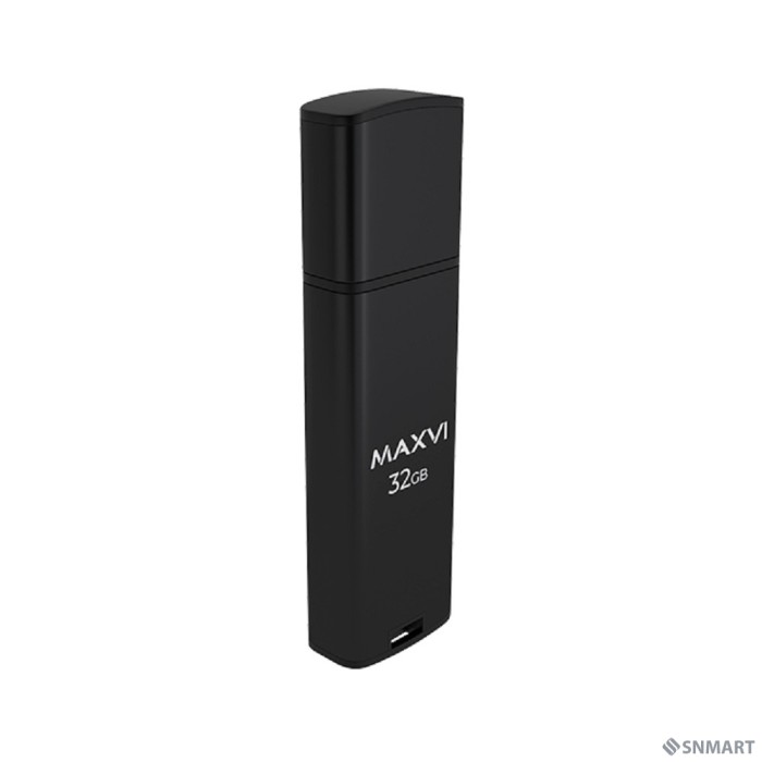 Maxvi USB Drive 32GB MP2 black, монолит с колпачком, ABS пластик + металл, USB 2.0