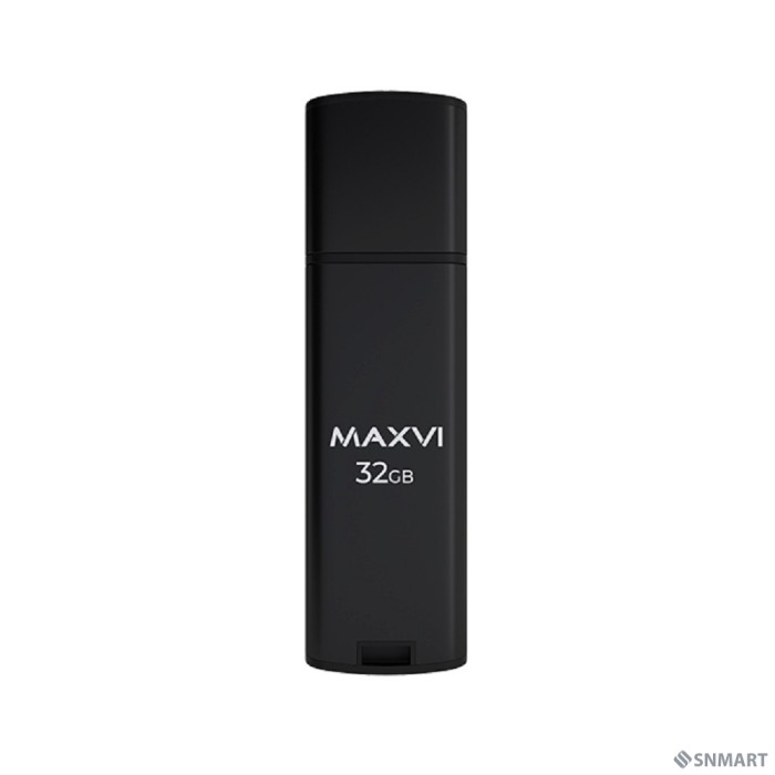 Maxvi USB Drive 32GB MP2 black, монолит с колпачком, ABS пластик + металл, USB 2.0