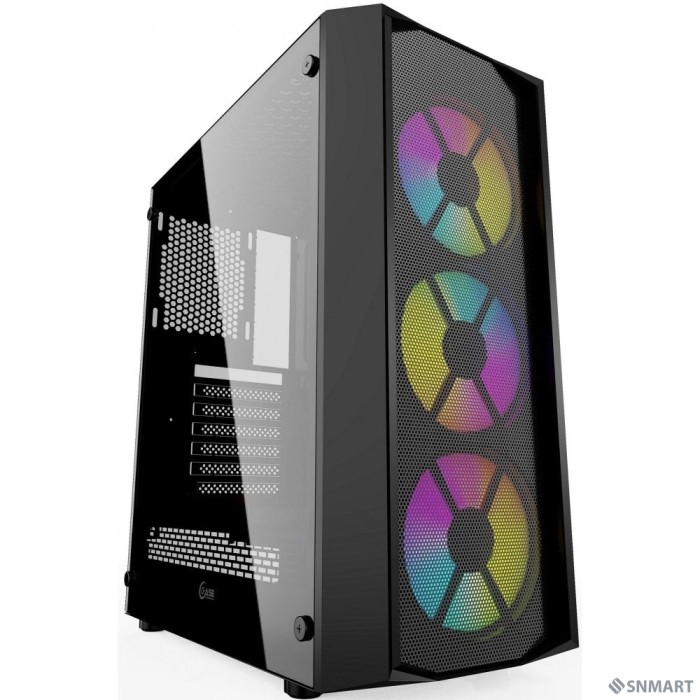 Powercase CMRMX-L3 Корпус Rhombus X3 Mesh LED, Tempered Glass, 3x 120mm 5-color fan, чёрный, ATX  (CMRMX-L3)