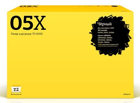 Картридж лазерный T2 CE505X TC-H05X CE505X черный (6500стр.) для HP LBP6300dn/6650dn/MF5840dn/5880dn/5940dn/5980dw/LJ 2055dn/2055n/P2055x Canon