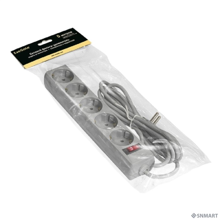 Exegate EX221189RUS Сетевой фильтр Exegate SP-5-5G (5 розеток, 5м, евровилка, серый)