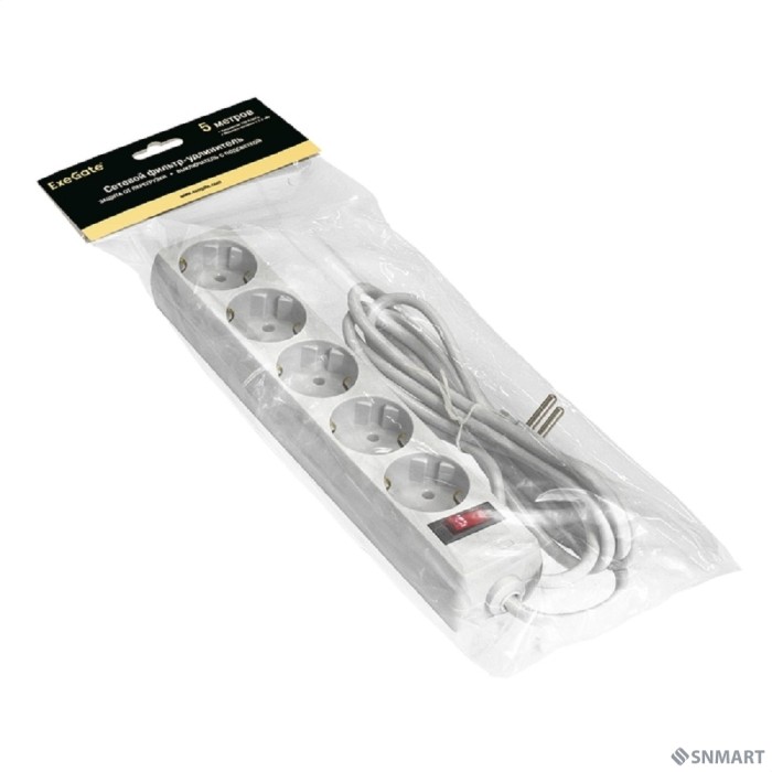 Exegate EX221190RUS Сетевой фильтр Exegate SP-5-5W (5 розеток, 5м, евровилка, белый)