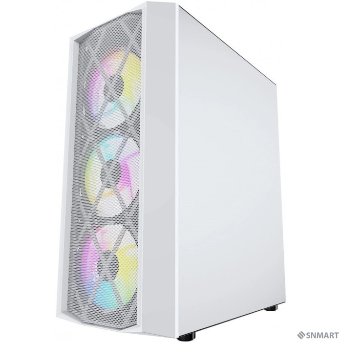 Powercase CMRMW-L4 Корпус Rhombus X4 White, Tempered Glass, Mesh, 4x 120mm 5-color LED fan, белый, ATX  (CMRMW-L4)