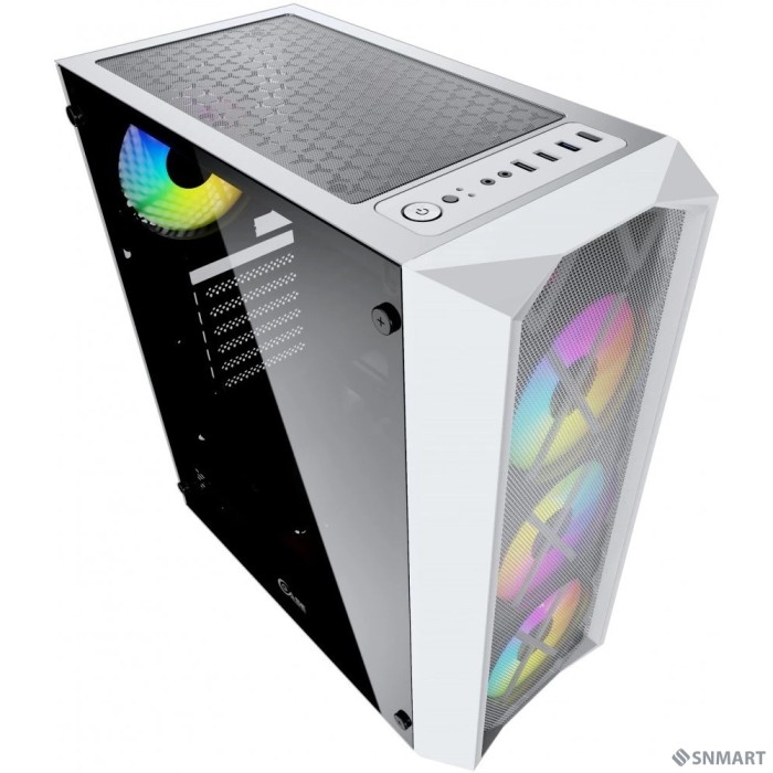 Powercase CMRMW-L4 Корпус Rhombus X4 White, Tempered Glass, Mesh, 4x 120mm 5-color LED fan, белый, ATX  (CMRMW-L4)