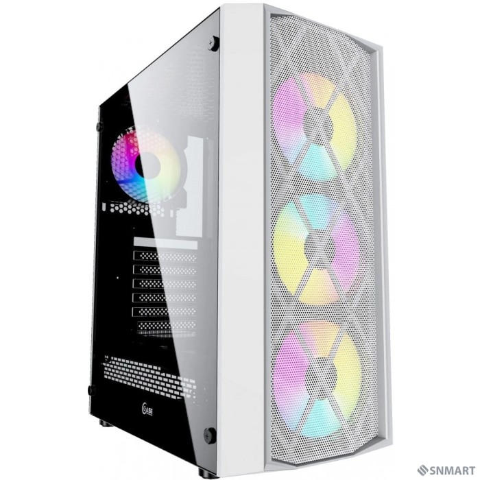 Powercase CMRMW-L4 Корпус Rhombus X4 White, Tempered Glass, Mesh, 4x 120mm 5-color LED fan, белый, ATX  (CMRMW-L4)