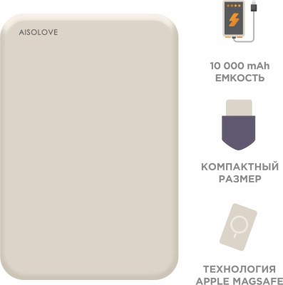 Мобильный аккумулятор Solove Solove W12 5000mAh QC3.0/PD3.0 3A беспров.зар. бежевый (W12 BEIGE RUS)