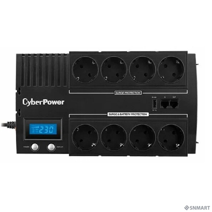 CyberPower BR1200ELCD ИБП [Line-Interactive, 1200VA/720W USB/RJ11/45/USB charger A  (4+4 EURO), 12В/5.8 Ач х 2]