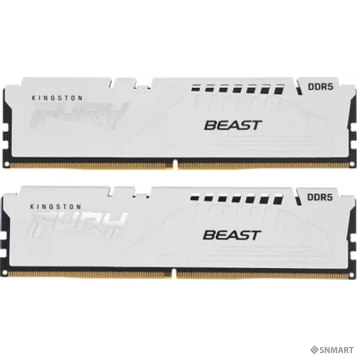 Модуль памяти Kingston 32GB (2x16GB) DDR5 6000MT/s CL36 FURY Beast White EXPO Non-ECC Unbuffered DIMM (Kit of 2) 1RX8 36-44-44 1.35V 288-pin 16Gbit