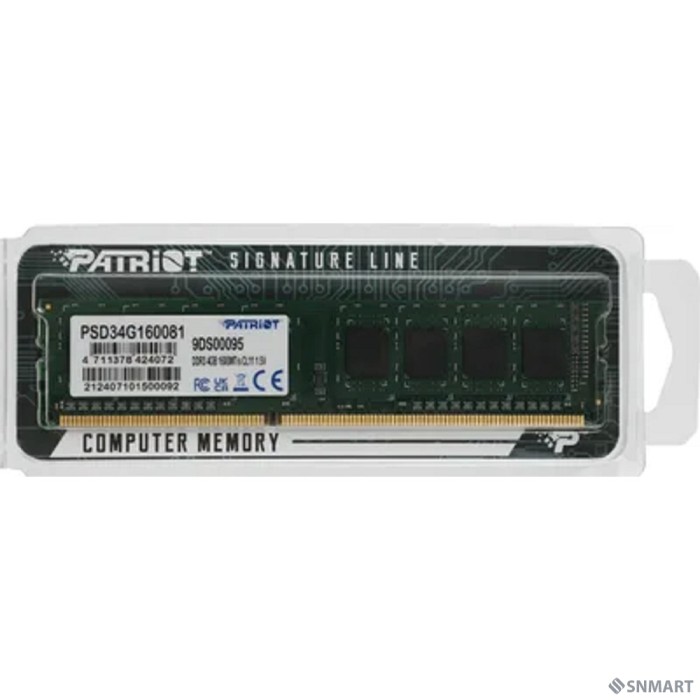 Patriot DDR3 DIMM 4GB (PC3-12800) 1600MHz PSD34G160081