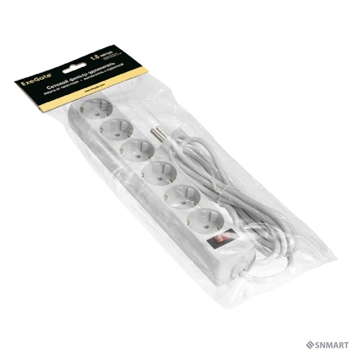 Exegate EX221172RUS Сетевой фильтр Exegate SP-6-1.8W (6 розеток, 1.8м, евровилка, белый)