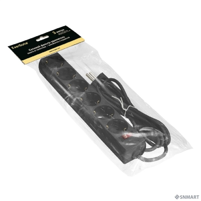 Exegate EX119393RUS Сетевой фильтр Exegate SP-6-3B (6 розеток, 3м, евровилка, черный)