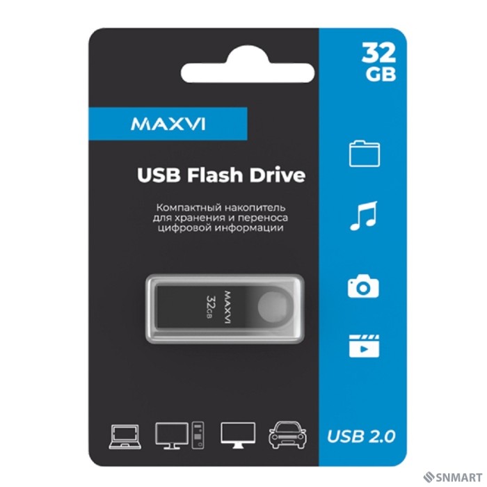 Maxvi USB Drive 32GB MK dark grey, монолит, металл, USB 2.0 FD32GBUSB20C10MK