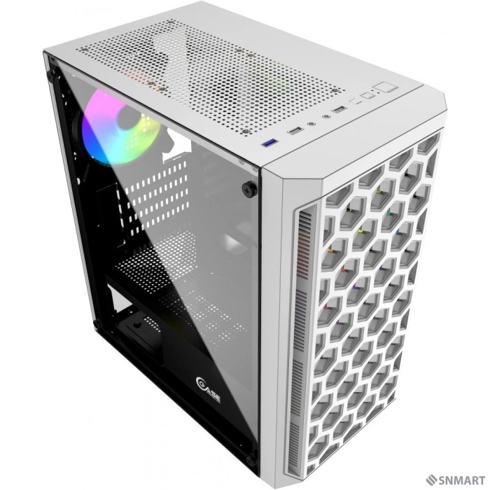 Powercase CMIMTW-L3 Корпус Mistral Micro T3W, Tempered Glass, Mesh, 2x 140mm + 1х 120mm 5-color fan, белый, mATX  (CMIMTW-L3)