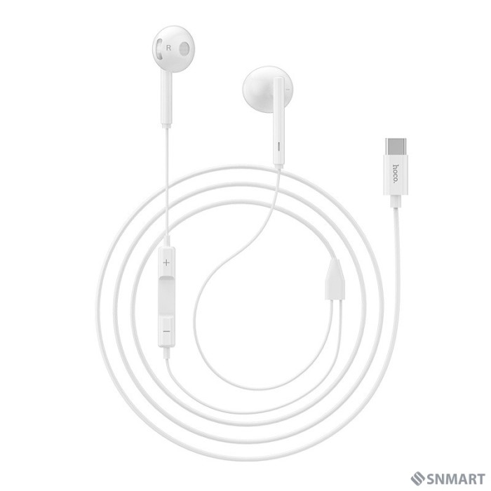 HOCO L10/ Наушники + микрофон/ Кнопка управления/ Регулятор громкости/ 1.2м/ Type-C/ White