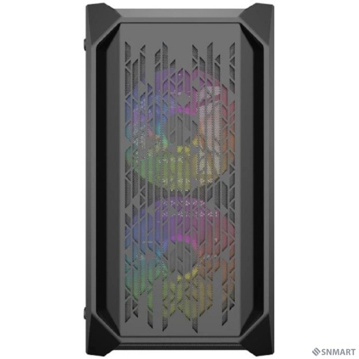 Powercase Alisio Micro X3B, Tempered Glass, 1х 120mm +2x 140mm 5-color fan, чёрный, mATX  (CAMIB-L3)