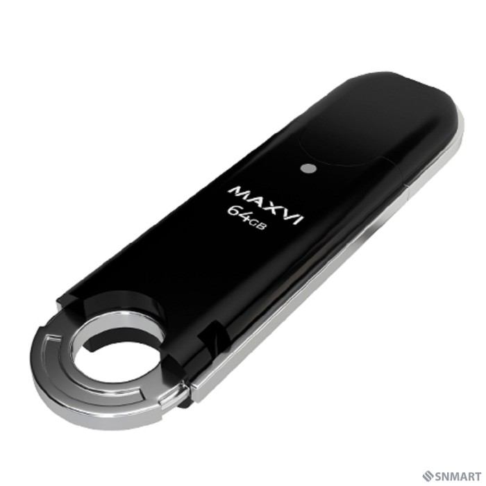 Maxvi USB Drive 64GB P2 black, монолит с колпачком, ABS пластик, USB 2.0