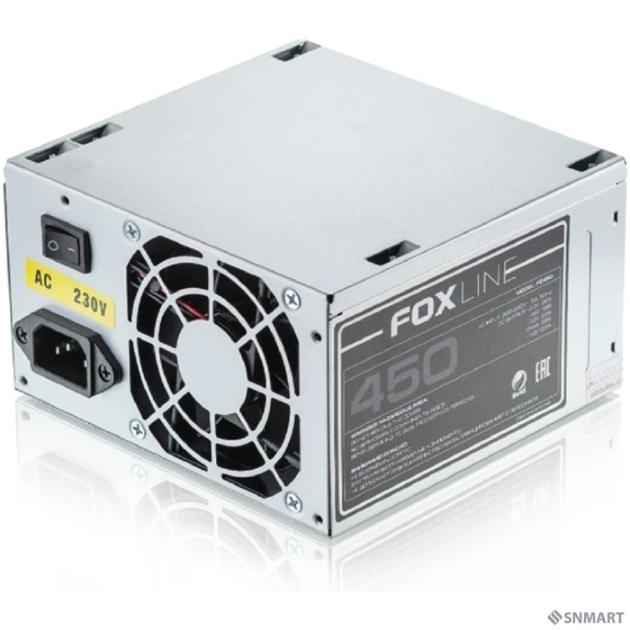 Блок питания Foxline  FZ450 450W, ATX, NOPFC, 80FAN, 2xSATA, 2xPATA, 1xFDD, 24+4