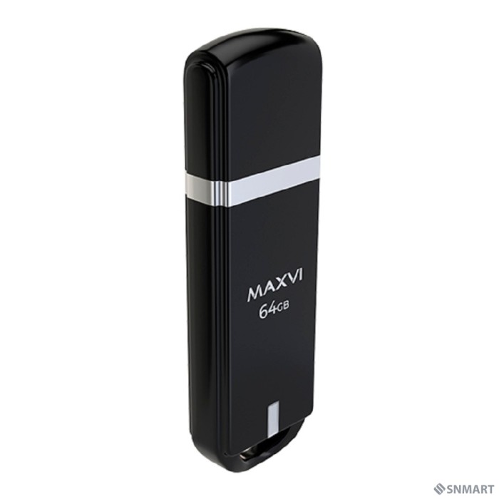Maxvi USB Drive 64GB P3 black, монолит с колпачком, ABS пластик, USB 2.0