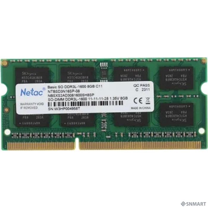 Память SO-DIMM DDR3L 8Gb PC12800 1600MHz CL11 1.35V Netac (NTBSD3N16SP-08)