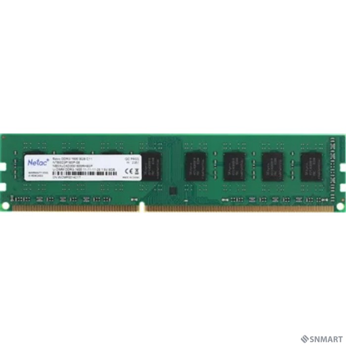 Память DIMM DDR3 8Gb PC12800 1600MHz CL11 Netac 1.5V (NTBSD3P16SP-08)