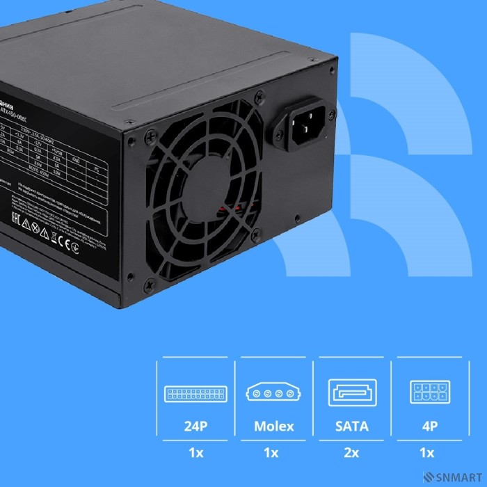 Блок питания CBR ATX 450W, 8cm fan, 20+4pin/1*4pin/1*IDE/2*SATA, кабель питания 1.2м, черный [PSU-ATX450-08EC] OEM