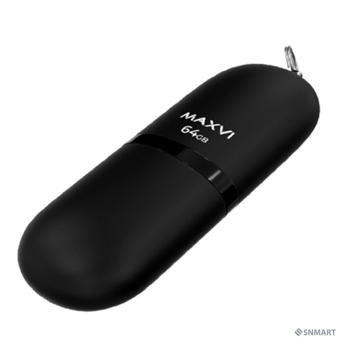 Maxvi USB Drive 64GB SF black, монолит с колпачком, soft touch, USB 2.0