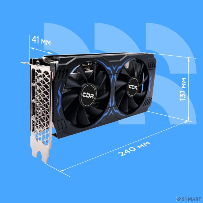 Видеокарта CBR RTX3050 8Gb GDDR6, 128bit, 1552-1777Mhz,  3 DP + HDMI 2.1 , 130W, Ret [VGA-STX3050-8G-RTL-4VO] Видео выходы  3-DP + 1-HDMI 2.1