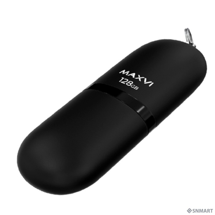 Maxvi USB Drive 128GB SF black, монолит с колпачком, soft touch, USB 2.0