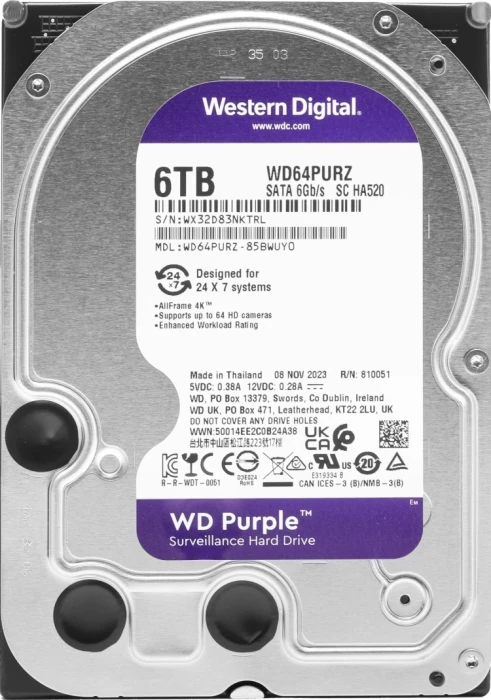 Жесткий диск (HDD) WD Purple 6 ТБ (WD64PURZ)