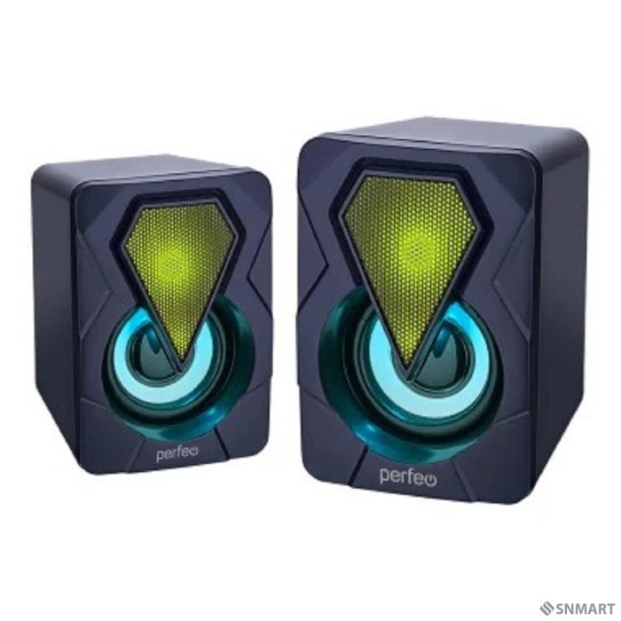 Perfeo колонки "SHINE", 2.0, мощность 2х3 Вт, USB, чёрн, Game Design, LED подсветка 7 цв
