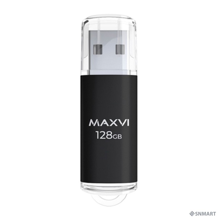 Maxvi USB Drive 128GB MP black, монолит с колпачком, металл + ABS пластик, USB 2.0