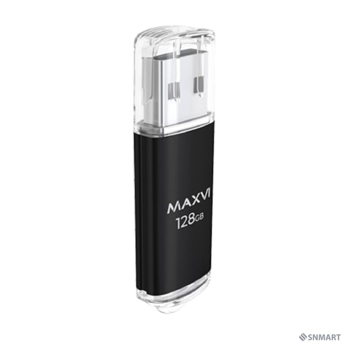 Maxvi USB Drive 128GB MP black, монолит с колпачком, металл + ABS пластик, USB 2.0