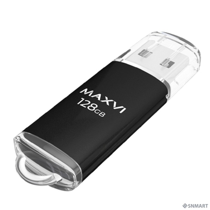 Maxvi USB Drive 128GB MP black, монолит с колпачком, металл + ABS пластик, USB 2.0