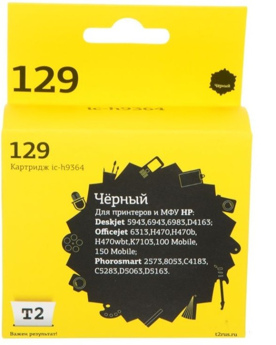 Картридж струйный T2 C9364HE 129 IC-H9364 C9364HE черный для HP DJ 5943/6943/6983/D4163