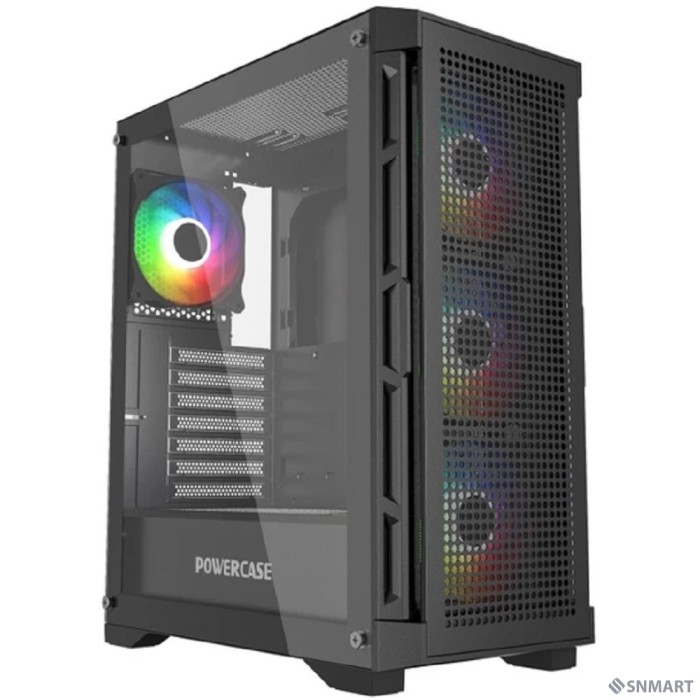 Powercase Ultimate Black, Tempered Glass, 4x 120mm ARGB fans, ARGB HUB, чёрный, ATX  (CUB-A4)