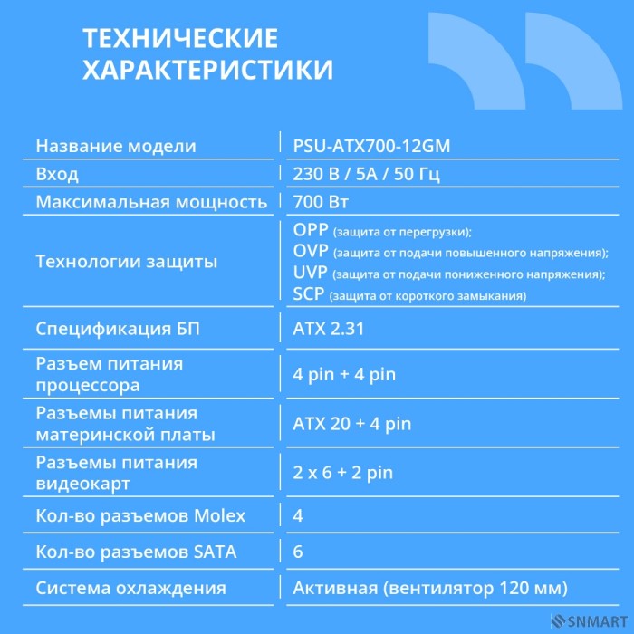 Блок питания CBR ATX 700W 80+ Bronze, DC-DC, APFC, 0.6mm, 20+4pin, 1*8-pin(4+4P), 2*6+2pin, 6*SATA, 4*IDE, 12cm fan, 1.5м кабель питания, черный [PSU-ATX700-12GM] BOX