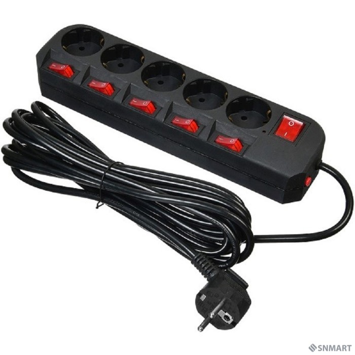 BURO Сетевой фильтр 5 розеток (500SH-5-SW-B) 5м, черный коробка [1159730]