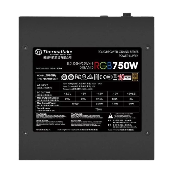Блок питания для компьютера Thermaltake Toughpower Grand RGB Gold 750w 140мм
