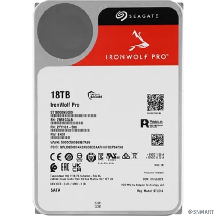 18TB Seagate Ironwolf Pro (ST18000NE000) [SATA 6 Гбит/с, 7200 rpm, 256mb buffer, для NAS, 24x7]
