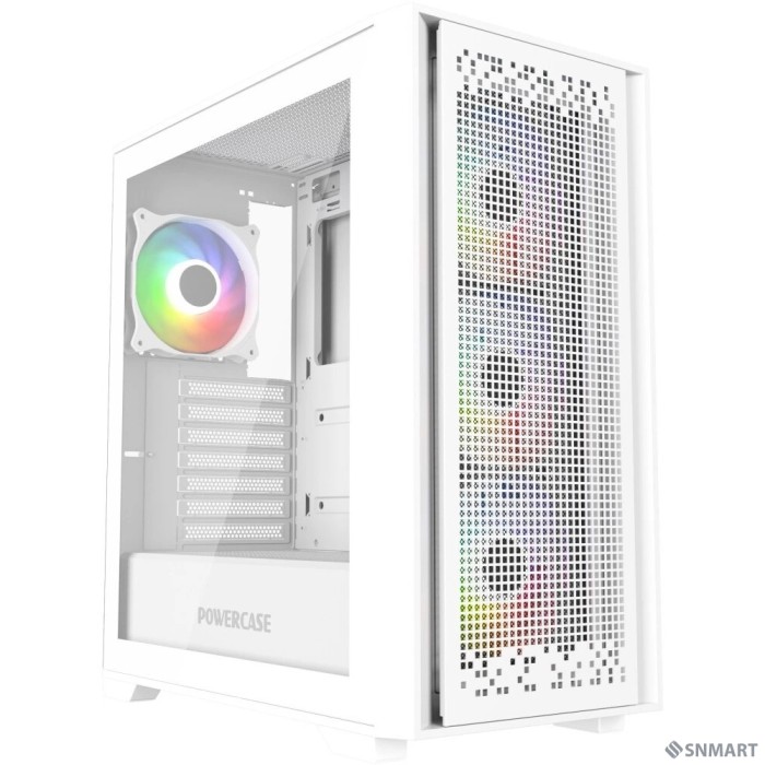 Powercase ByteFlow White, Tempered Glass, 4x 120mm ARGB fans, ARGB HUB, белый, ATX (CBFW-A4)