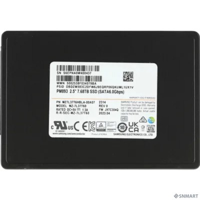 Samsung SSD 7680Gb PM893 MZ7L37T6HBLA-00A07 Data Center SSD, 2.5&#039;&#039; 7mm, SATA