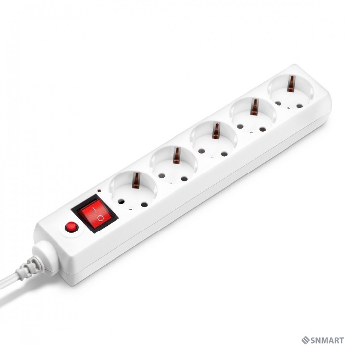 BURO Сетевой фильтр, 5 розеток, 1.8 метра, (500SH-1.8-W), белый (коробка) [992284]