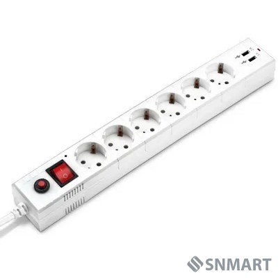 BURO Сетевой фильтр, 6 розеток, 1.8 метра, (BU-SP1.8_USB_2A-W), белый (коробка) [992309]