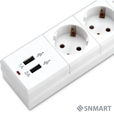 BURO Сетевой фильтр, 6 розеток, 1.8 метра, (BU-SP1.8_USB_2A-W), белый (коробка) [992309]