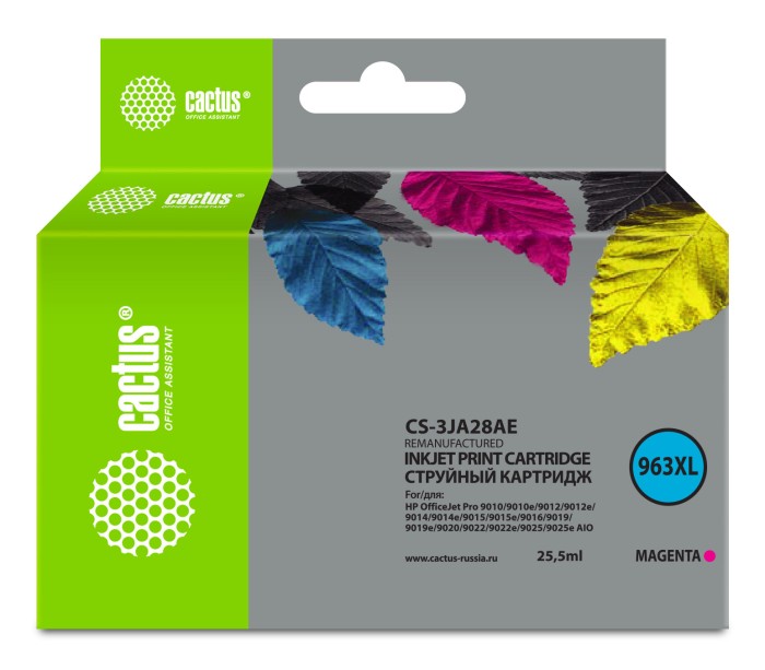 Картридж струйный Cactus CS-3JA28AE 963XL пурп.пигм. (25.5мл) для HP OfficeJet Pro 9010/9010e/9012/9014/9015/9016/9019
