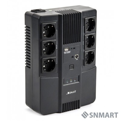 ИБП Бастион SKAT-UPS 600 AI [Line-interactive, 600/360Вт, USB/RJ-45, АКБ 1х 7Ач, сверху ЕВРО 3+3, МПТ] (8998)