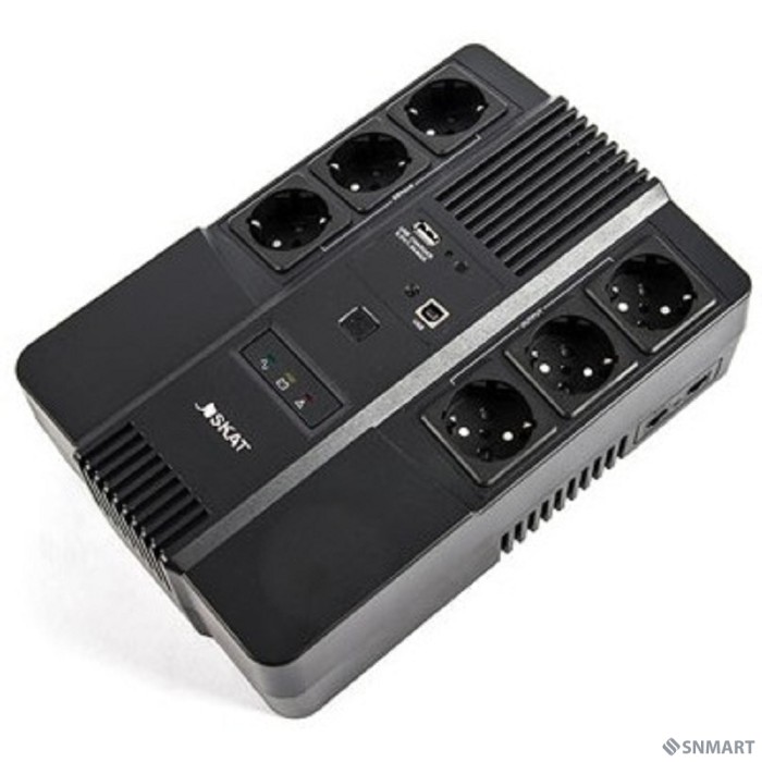 ИБП Бастион SKAT-UPS 800 AI (SKAT-UPS 800-AI-LI-1x9) [Line-interactive, 800/480Вт, USB/RJ-45, АКБ 1х 9Ач, сверху ЕВРО 3+3, МПТ] (452)