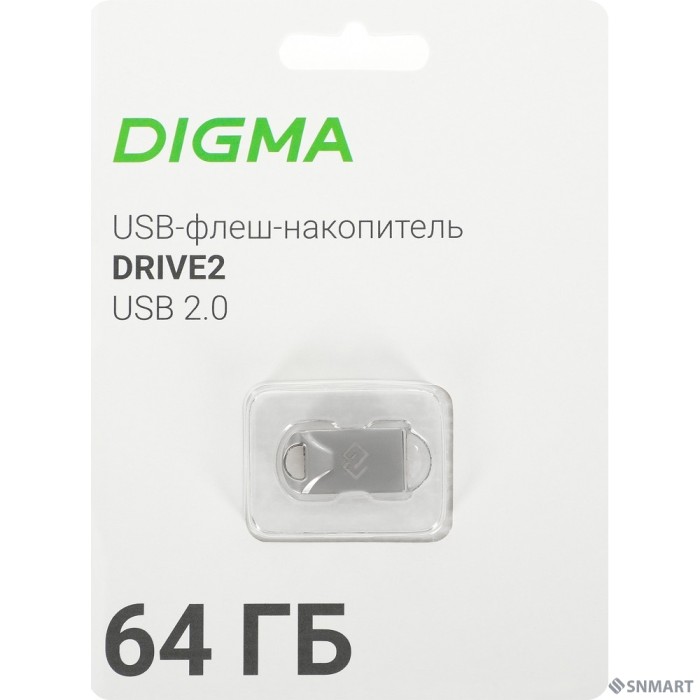 Digma USB Drive 64GB DRIVE2 DGFUM064A20SR USB2.0 серебристый (1880829)