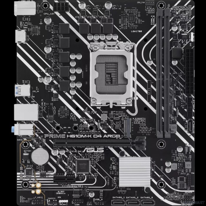 ASUS PRIME H610M-K D4 ARGB (Socket 1700, mATX, 2xDDR4(64GB), VGA/HDMI 2.1, 1xPCIe 4.0x16/1xPCIe 3.0/1xLAN, 4xSATA 6Gb/s, 1xM.2, 2xUSB 3.2, 4xUSB 2.0, 1xPS/2)