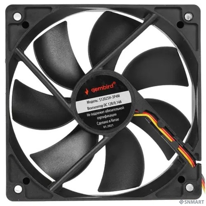 Gembird Вентилятор 120x120x25, гидрод., тихий, 3 pin/4pin Molex, провод 30 см (S12025H-3P4M)